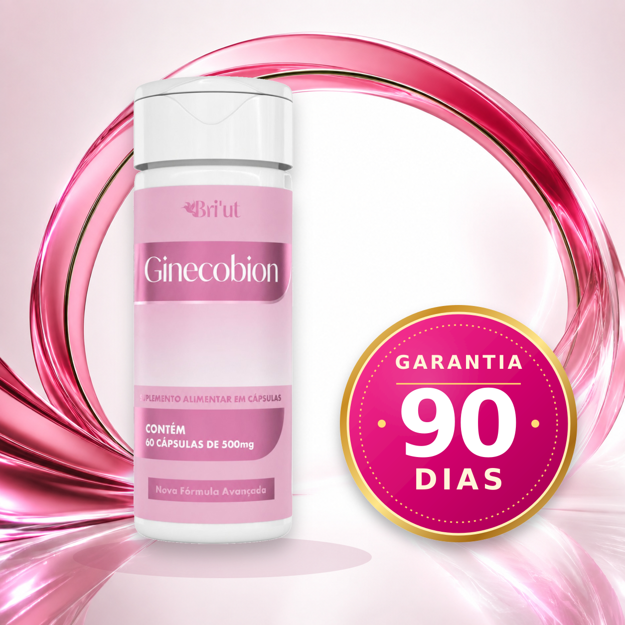 Frascos de Ginecobion com selo de garantia de 90 dias